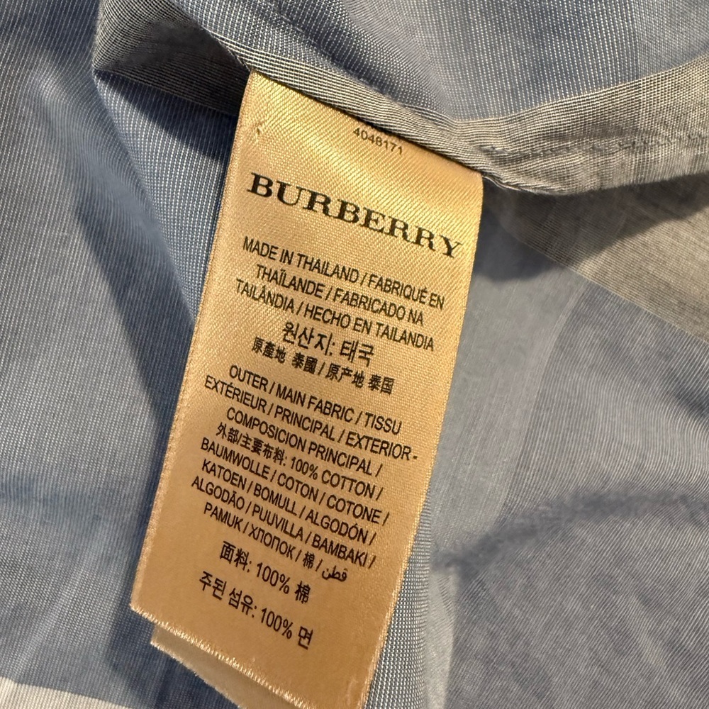 Burberry Blue Plaid Long Sleeve Button Up Ruffle Shirt - Picture 5 of 5